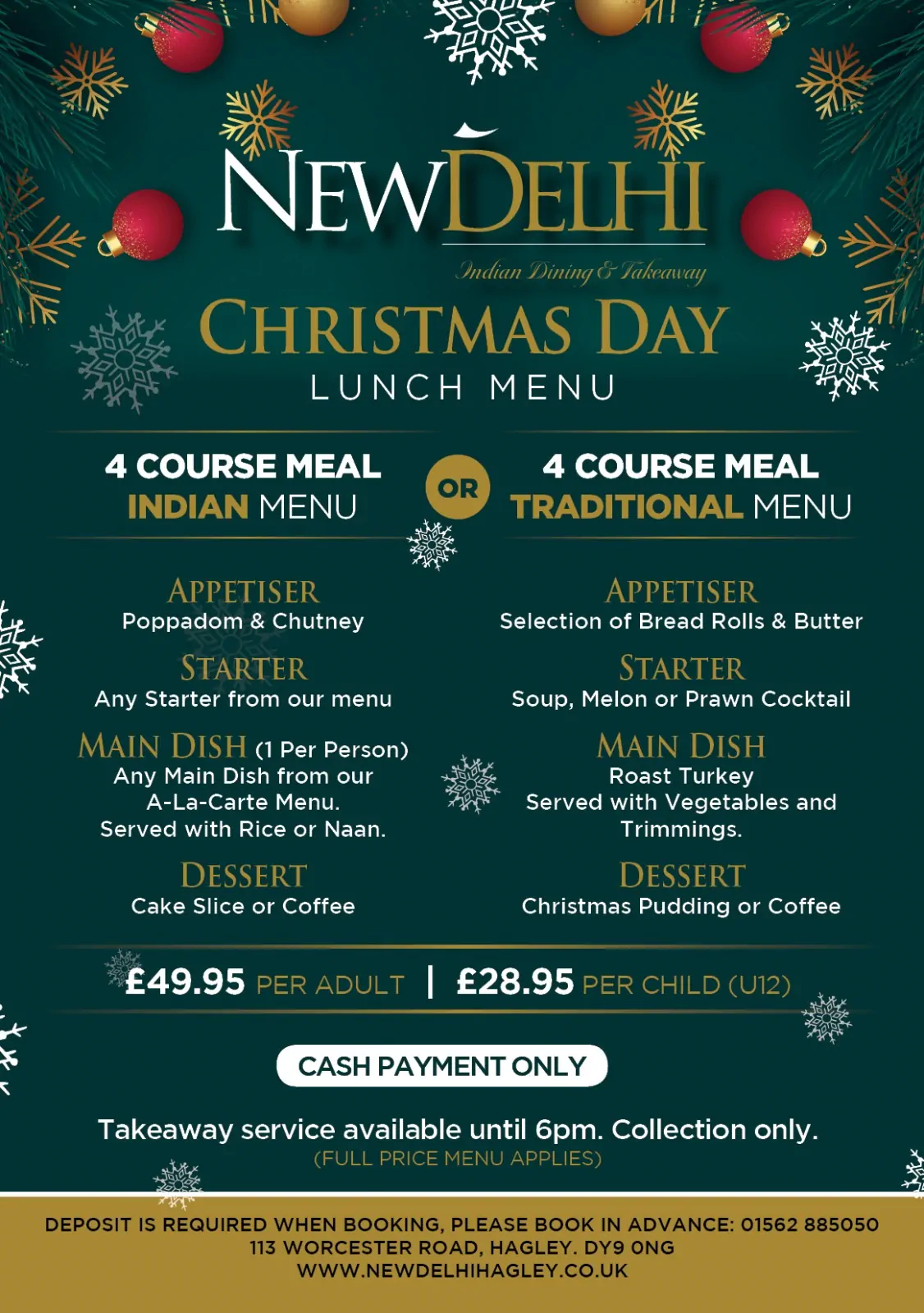 New Delhi Xmas Menu